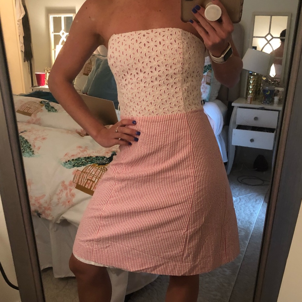 Molly B Pink Seersucker Strapless Preppy Dress